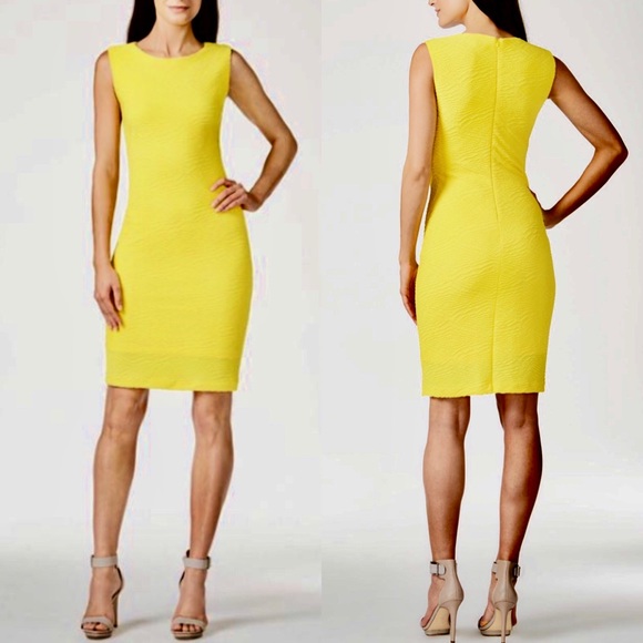 Calvin Klein Dresses & Skirts - Calvin Klein Yellow Textured Sheath Dress Like New